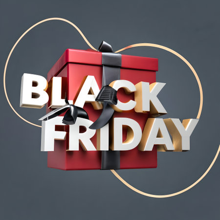 Black Friday Sale text with red gift box, 3d render illustrationの素材