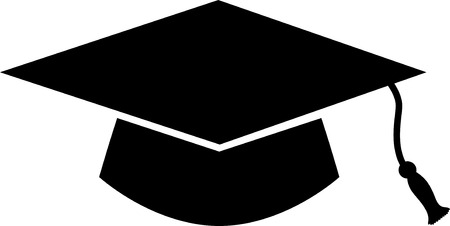 Rounded bottom Graduation Cap in black silhouette, icon or symbolのイラスト素材