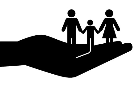 Father, mother and son held on palm of hands. のイラスト素材