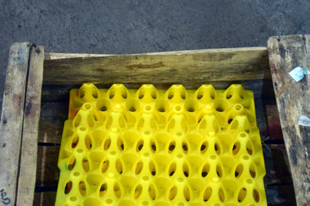 Yellow plastic crates in a street market, Bangkok, Thailand, Asiaの写真素材