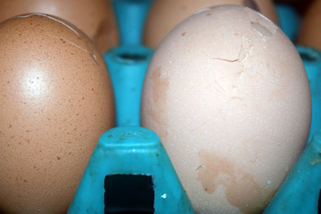 Eggs in a carton box. Close-up.の写真素材