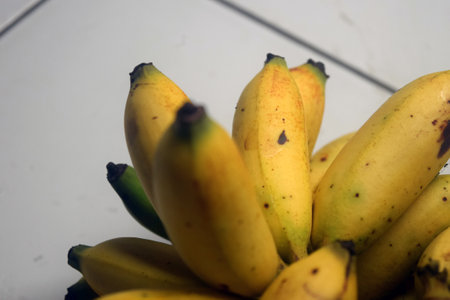 Bananas on a white background. Close-up. Selective focus.の写真素材