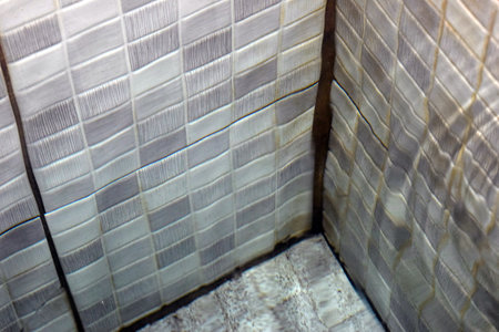 Ceramic tile floor and wall in the bathroom with sunlight.の写真素材