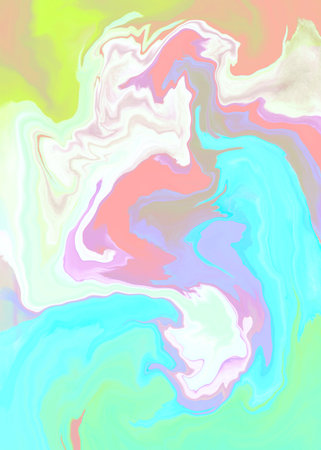 Blue, pink, yellow and green abstract paint background. Liquid marble pattern. Vector illustration.の写真素材