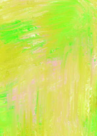 abstract background of green and yellow colors with spots and strokes of paintの写真素材