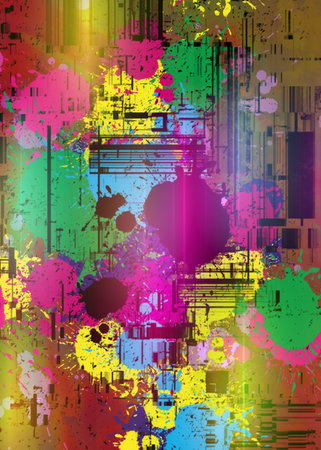 abstract background with a lot of different colored spots and splashesの写真素材