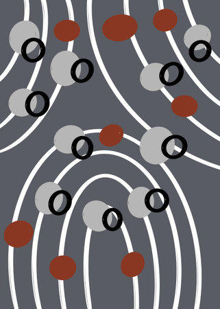 abstract background with circles and dots in gray and red colors.の写真素材