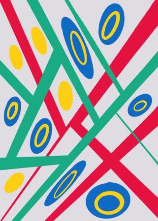 abstract background with circles and lines in red, blue and yellowの写真素材