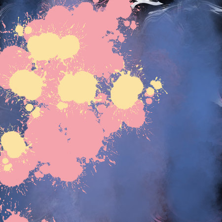 abstract background with spots and splashes of pink and blue paintの写真素材