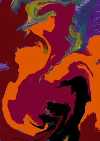 Abstract colorful background. Psychedelic texture of brush strokes of colored paint of blurred lines and spots of different shapes and sizesの写真素材