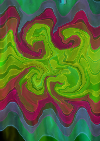 abstract background with a psychedelic pattern in green, yellow and redの写真素材