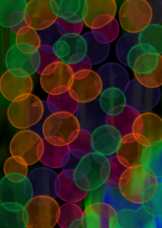 Colorful bokeh lights on a black background, abstract backgroundの写真素材