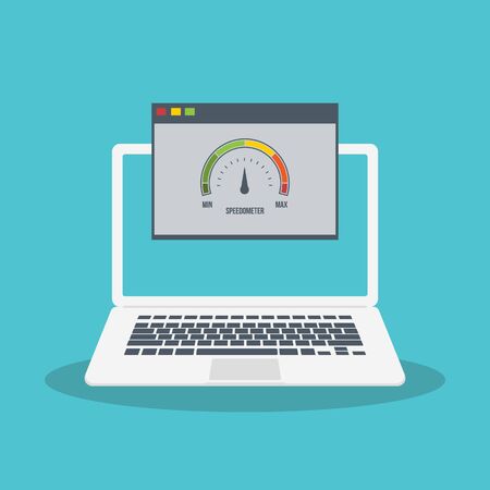 Speed test on laptop. Speedometer Internet Speed . Website speed loading time. EPS10 Vector illustration. All elements are in separate layer.のイラスト素材