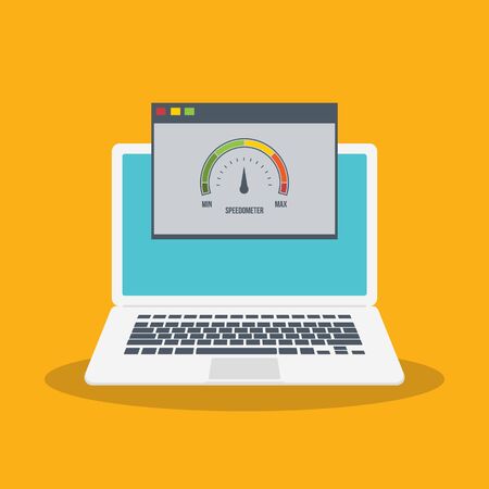 Speed test on laptop. Speedometer Internet Speed . Website speed loading time. EPS10 Vector illustration. All elements are in separate layer.のイラスト素材