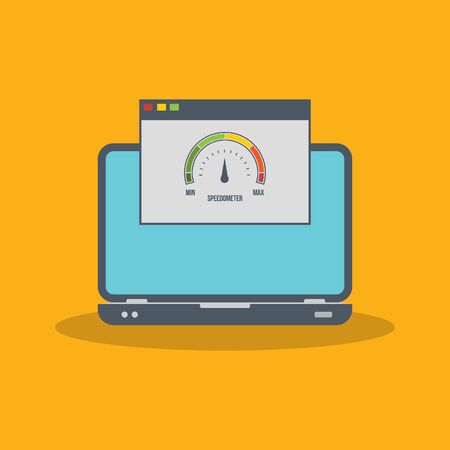 Speed test on laptop. Speedometer Internet Speed . Website speed loading time.  Vector illustration.のイラスト素材