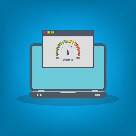 Speed test on laptop. Speedometer Internet Speed . Website speed loading time. EPS10 Vector illustration. All elements are in separate layer.のイラスト素材