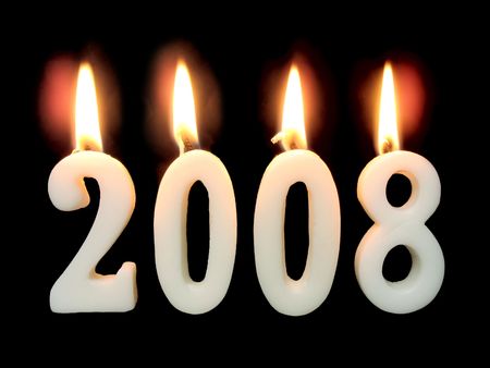 New Year 2008: burning candles showing year 2008 on black background.