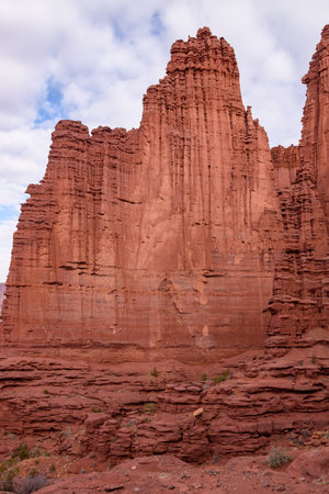 Breathtaking view of the towering red sandstone rock formations at Fisher Towers in Moab, Utah. Perfect for showcasing geological formations and adventure destinations in the American Southwest - USAの写真素材