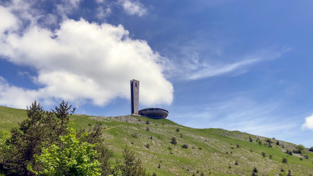 The Buzludzha Monument, also known as the House-Monument of the Bulgarian Communist Party, stands atop the Buzludzha peak in the Central Balkan Mountains, Bulgaria - Europeの写真素材