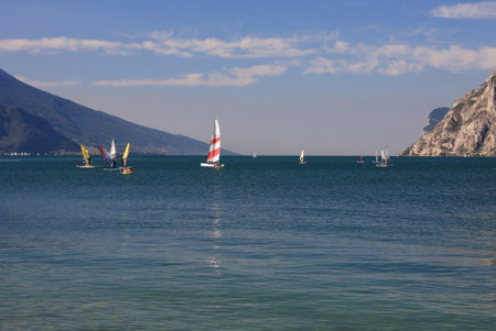 Garda Lake in Italy, surrounded by the Alpsのeditorial素材
