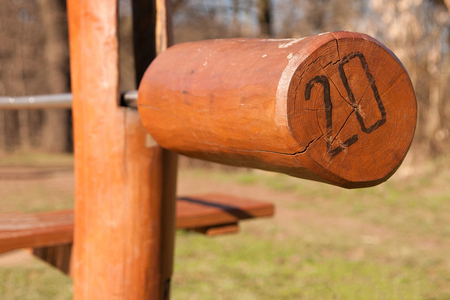 Barbell ready for workout, outdoorsの写真素材