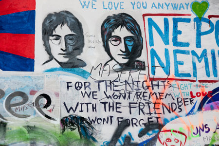 PRAGUE, CZECH REPUBLIC - APRIL 24, 2017: John Lennon wallのeditorial素材