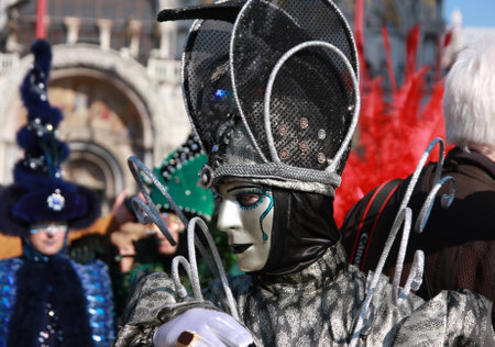 Person in costume and mask at the carnival in Venice, Italy, 5th March 2011のeditorial素材