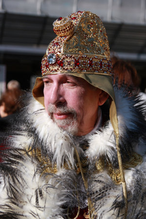 Person in king's costume at the Venice carnival. St Mark's Square, Venice, Italy, 5th March 2011のeditorial素材