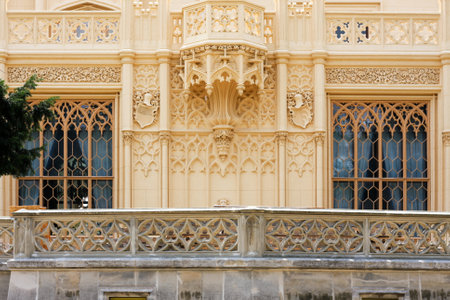 LEDNICE, CZECH REPUBLIC - JULY 2, 2011: Detail of the facade of the Lednice castleのeditorial素材