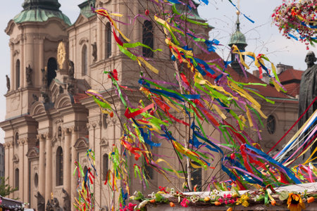 PRAGUE, CZECH REPUBLIC - APRIL 21, 2017: Colorful easter decoration at the Old Town Squareのeditorial素材