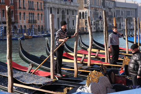 Gondoliers on the Grand Canal in Venice, Italy, 5th March 2011のeditorial素材