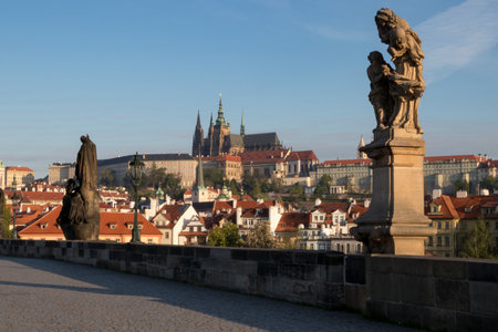 PRAGUE, CZECH REPUBLIC - MAY 10, 2017: Charles Bridge, with Prague Castle in the backgroundのeditorial素材