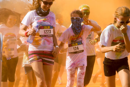 PRAGUE, CZECH REPUBLIC - JUNE 3, 2017: Women and children participating in the Color Run (a fun race) in Pragueのeditorial素材