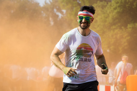 PRAGUE, CZECH REPUBLIC - JUNE 3, 2017: Man participating in the Color Run (a fun race) in Prague