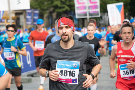 PRAGUE, CZECH REPUBLIC - MAY 7, 2017: Man running at the Prague International Marathonのeditorial素材
