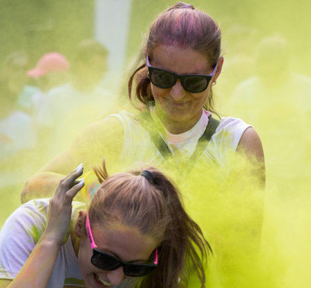 PRAGUE, CZECH REPUBLIC - JUNE 3, 2017: Women participating in the Color Run (a fun race) in Pragueのeditorial素材