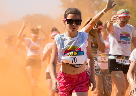 PRAGUE, CZECH REPUBLIC - JUNE 3, 2017: Women and children participating in the Color Run (a fun race) in Pragueのeditorial素材
