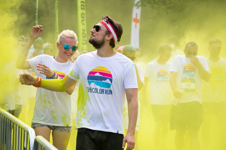 PRAGUE, CZECH REPUBLIC - JUNE 3, 2017: People participating in the Color Run (a fun race) in Prague