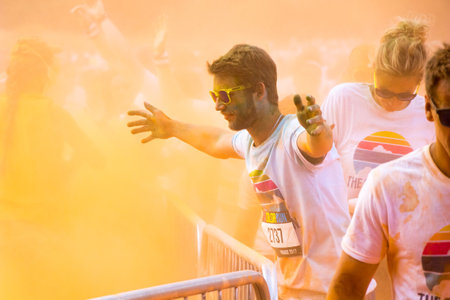 PRAGUE, CZECH REPUBLIC - JUNE 3, 2017: Man participating in the Color Run (a fun race) in Pragueのeditorial素材