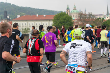 PRAGUE, CZECH REPUBLIC - MAY 7, 2017: Runners participating in the Prague International Marathonのeditorial素材