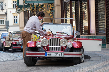 PRAGUE, CZECH REPUBLIC - MAY 7, 2017: Vintage car in the streets of Prague