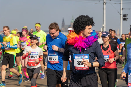PRAGUE, CZECH REPUBLIC - APRIL 6, 2019: Runners participating in the Sportisimo Prague Half Marathon