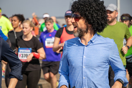 PRAGUE, CZECH REPUBLIC - APRIL 6, 2019: Runners participating in the Sportisimo Prague Half Marathonのeditorial素材