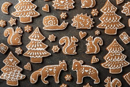 Christmas gingerbread cookies on a dark background