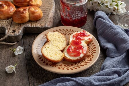 Jidasky or jidase - Czech sweet Easter pastry, with butter and marmalade