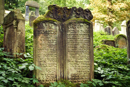 USTEK, CZECH REPUBLIC - AUGUST 29, 2021: Gravestones in the old Jewish cemeteryのeditorial素材