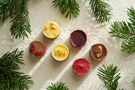 Blueberry, raspberry, lemon, goji and banana raw vegan Christmas dessertsの写真素材