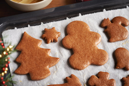 Homemade gingerbread Christmas cookies on a baking sheet