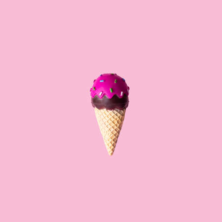 Minimal ice cream arrangement on pink background. Creative flat lay.の写真素材