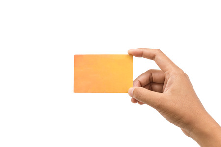 Hands hold business cards on white backgroundの写真素材